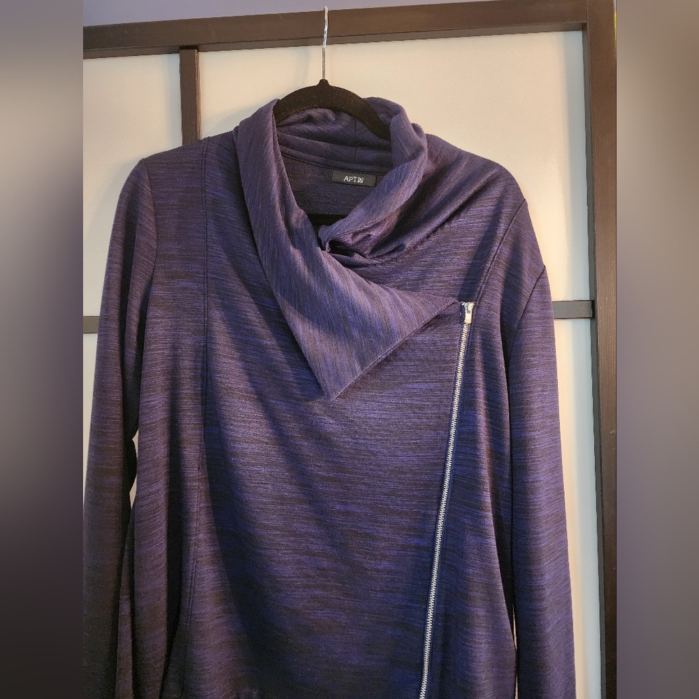 Apt. 9 Women's Cowl Neck Moto Knit Shacket in Blue And Black Space Dye, Sz. L